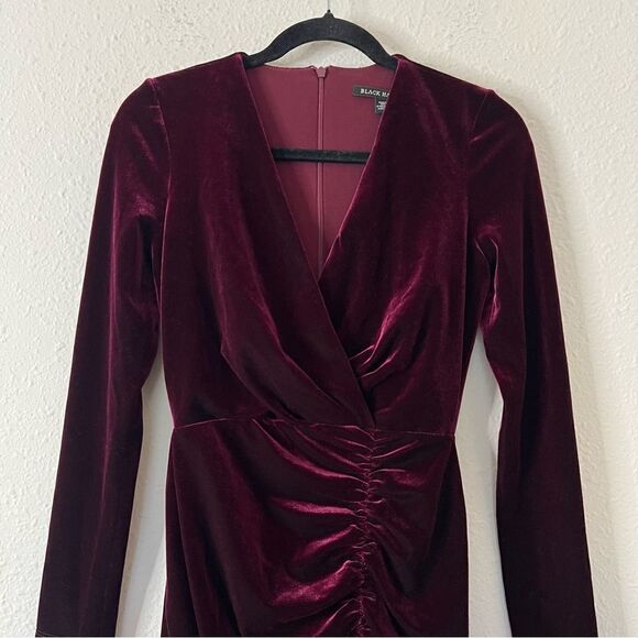 BLACK HALO l Maroon Velvet Long Sleeve V Neck Mini Cocktail Bodycon Dress Size 0 - Picture 5 of 9